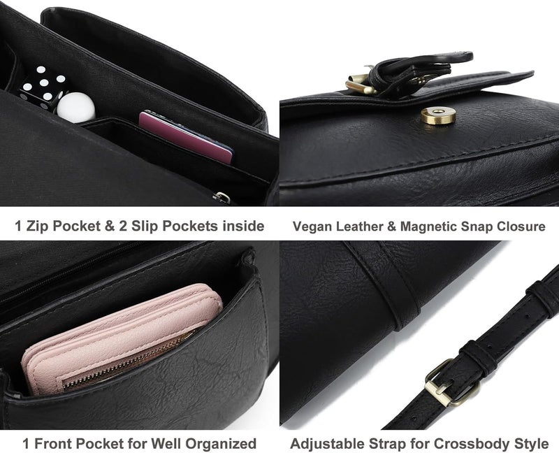 AFKOMST Crossbody Bags for Women,Small Saddle Purse and Boho Cross Body Handbags,Vegan Leather - Image 3
